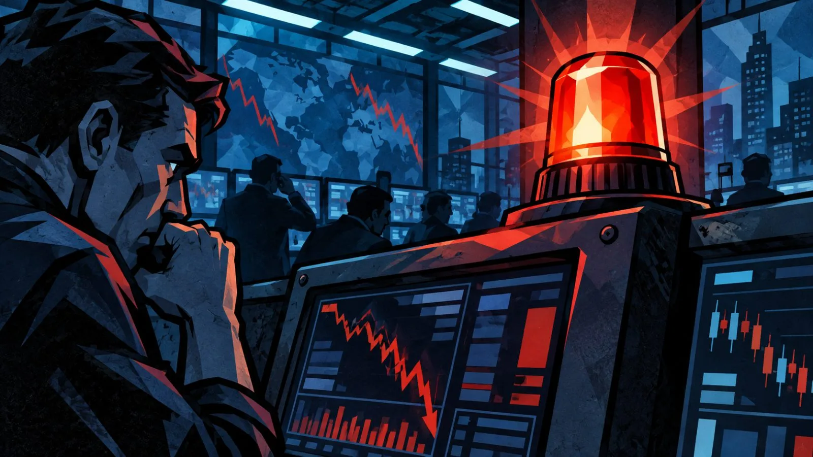 A warning light glows beside a futures trading terminal / TokenPost.ai