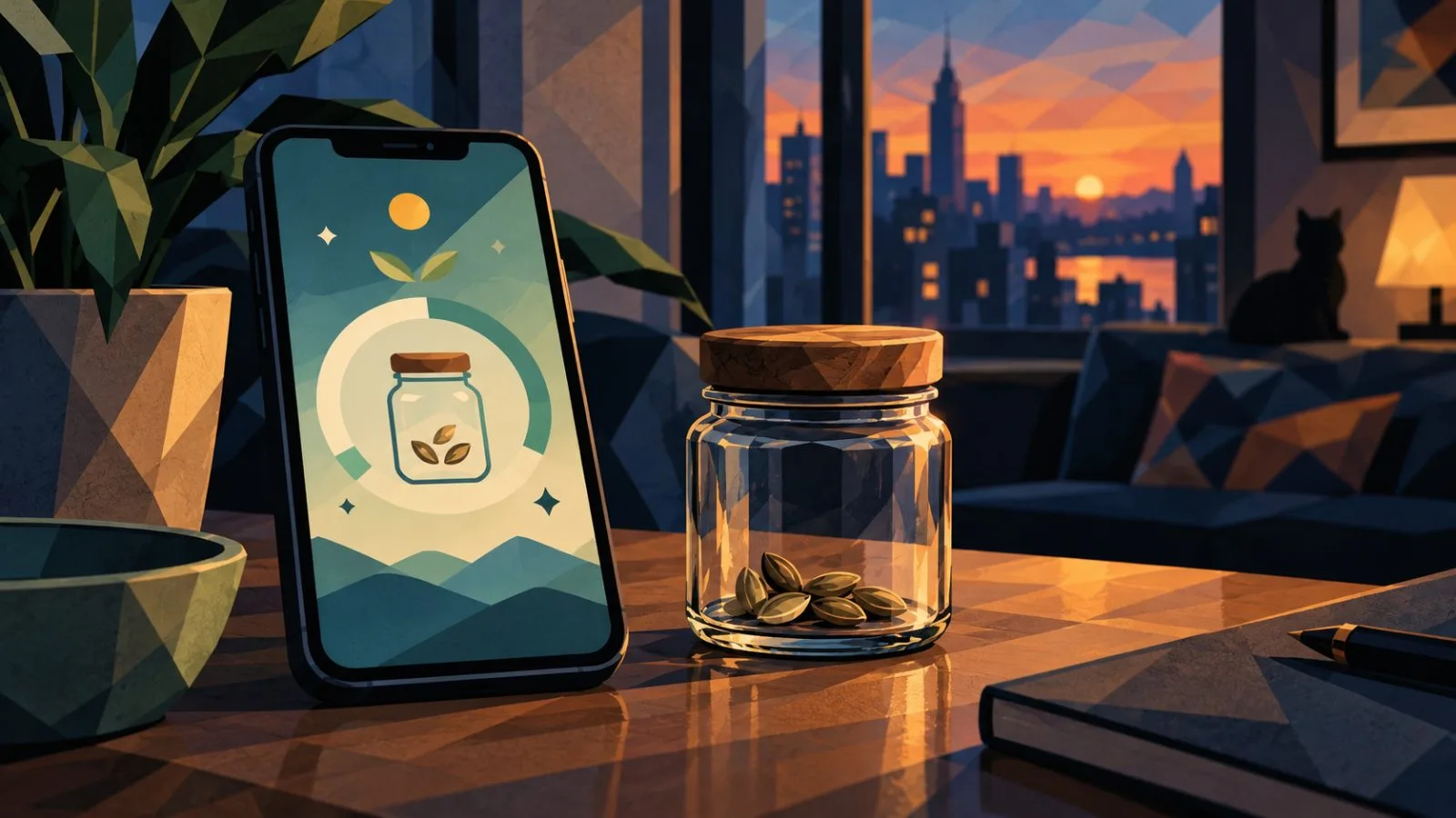 A phone beside a glass jar on a dim apartment windowsill / TokenPost.ai