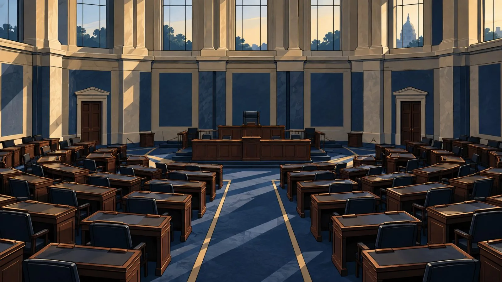 Empty Senate chamber seats under warm afternoon light / TokenPost.ai