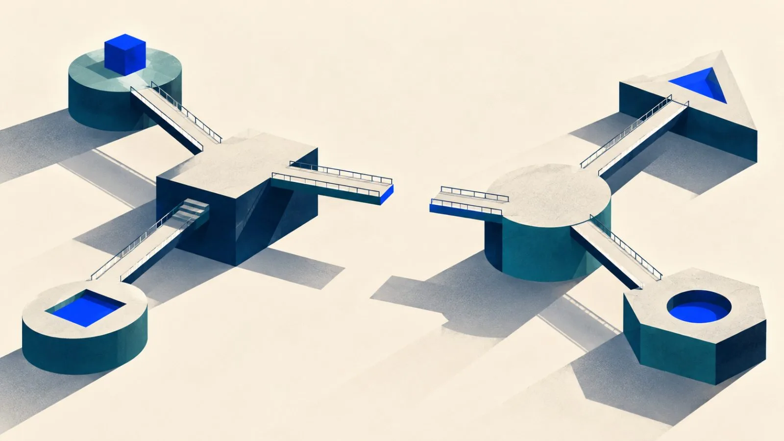 Bridges connect several platforms around an unfinished central span / TokenPost.ai