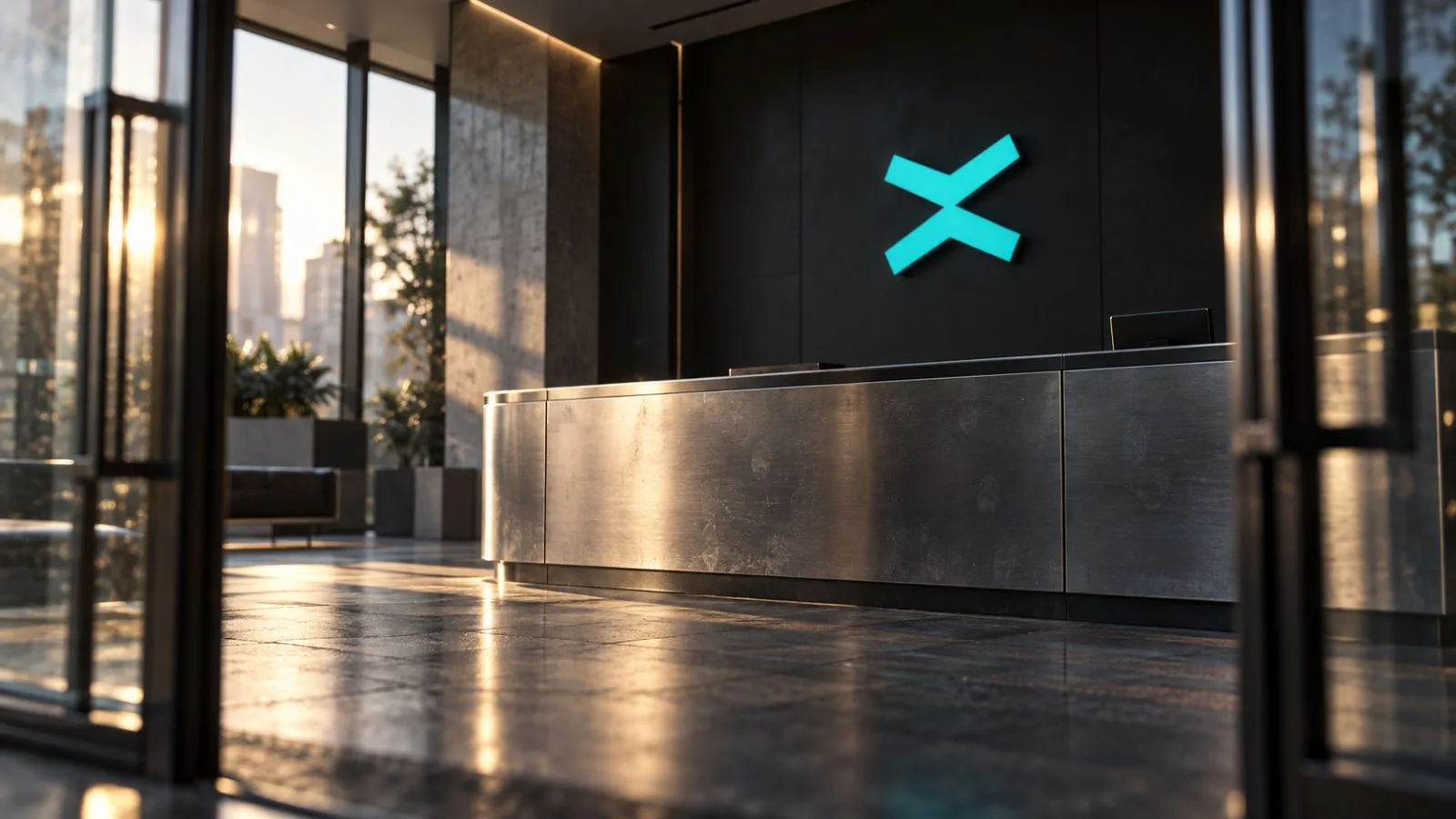 Empty exchange lobby with a dark wall-mounted status panel / TokenPost.ai