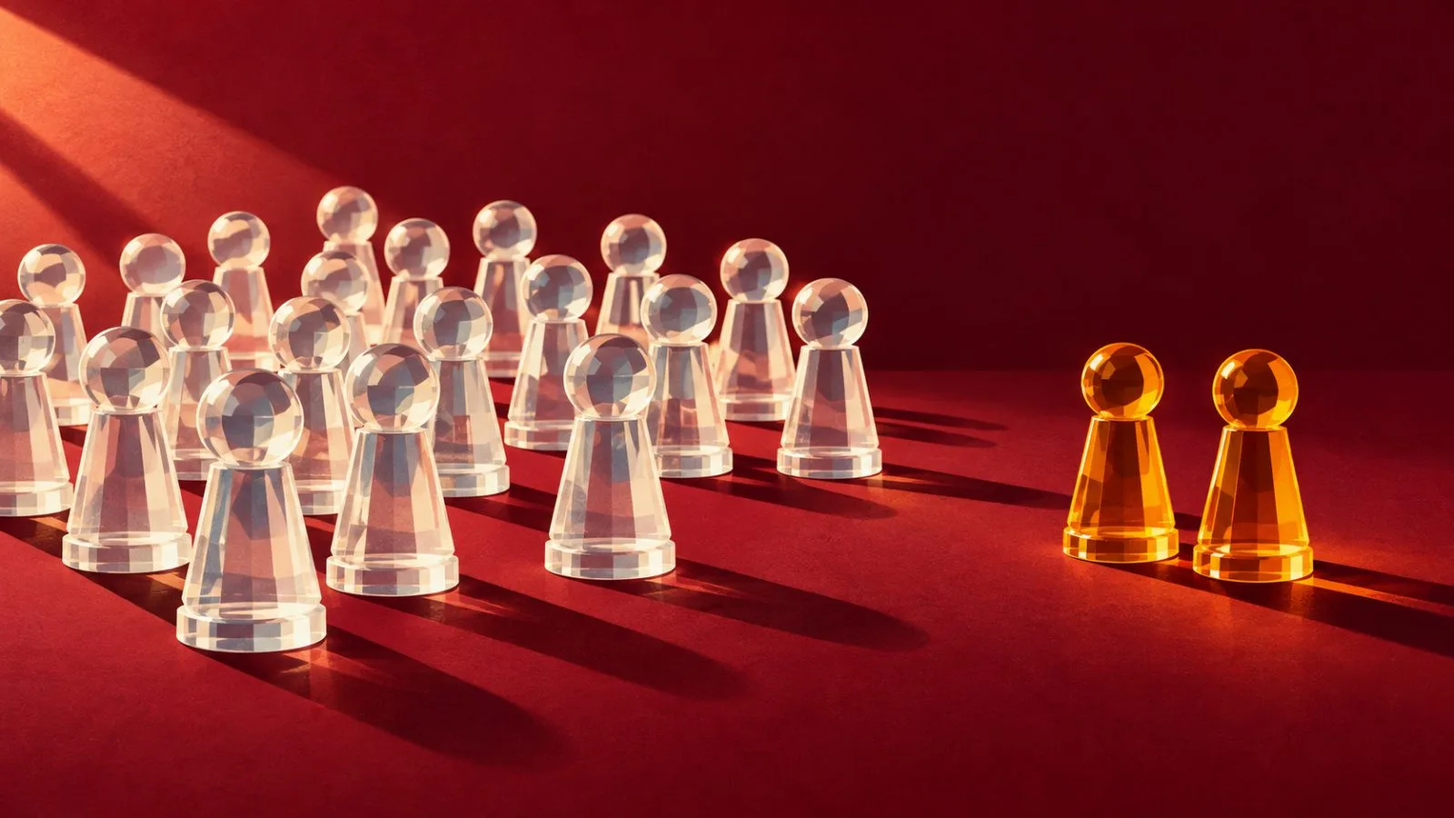 Clear and amber share markers arranged in two groups / TokenPost.ai