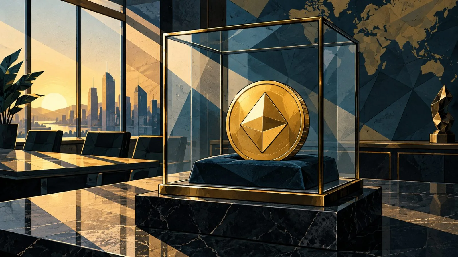 A gold coin rests inside a glass display case / TokenPost.ai