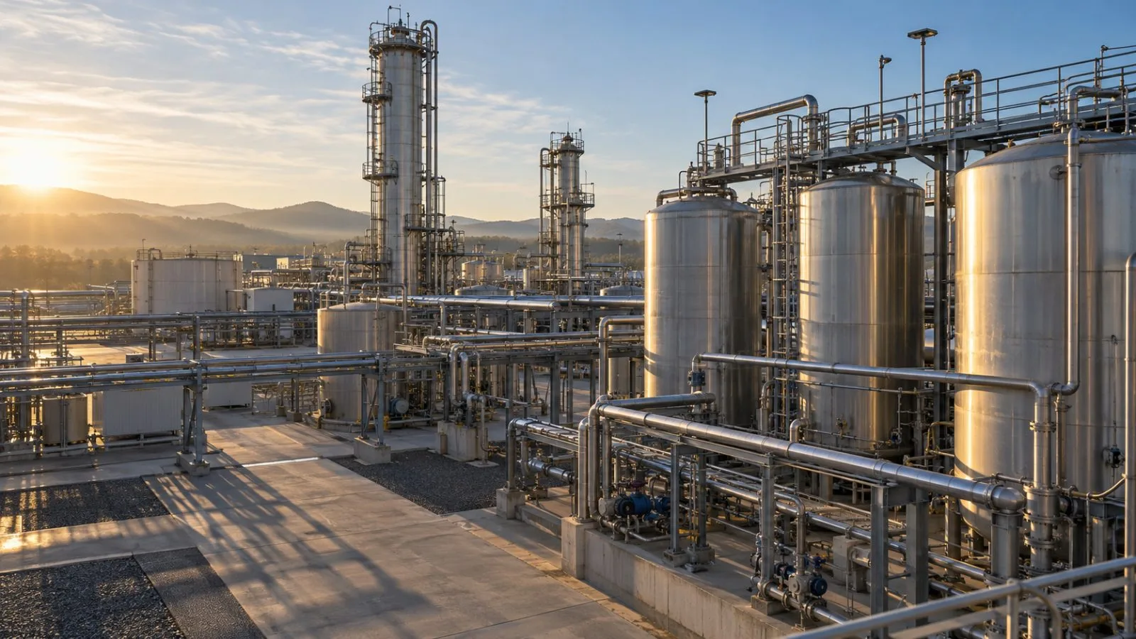 Steel tanks and pipework stand across a clean fuel production site / TokenPost.ai