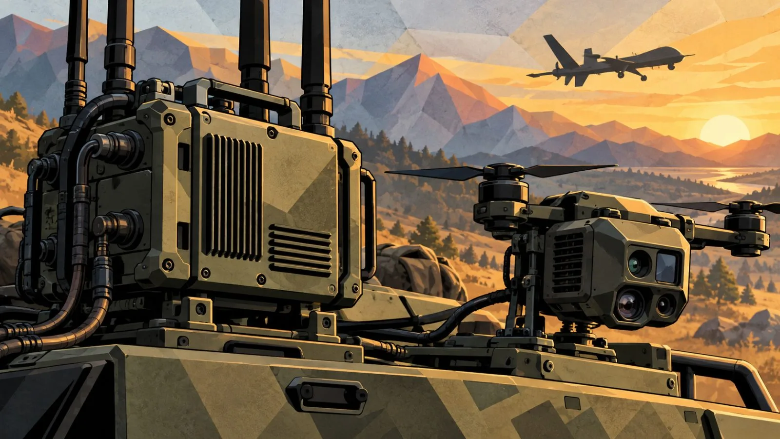 Rugged communications unit beside a compact drone-mounted module / TokenPost.ai