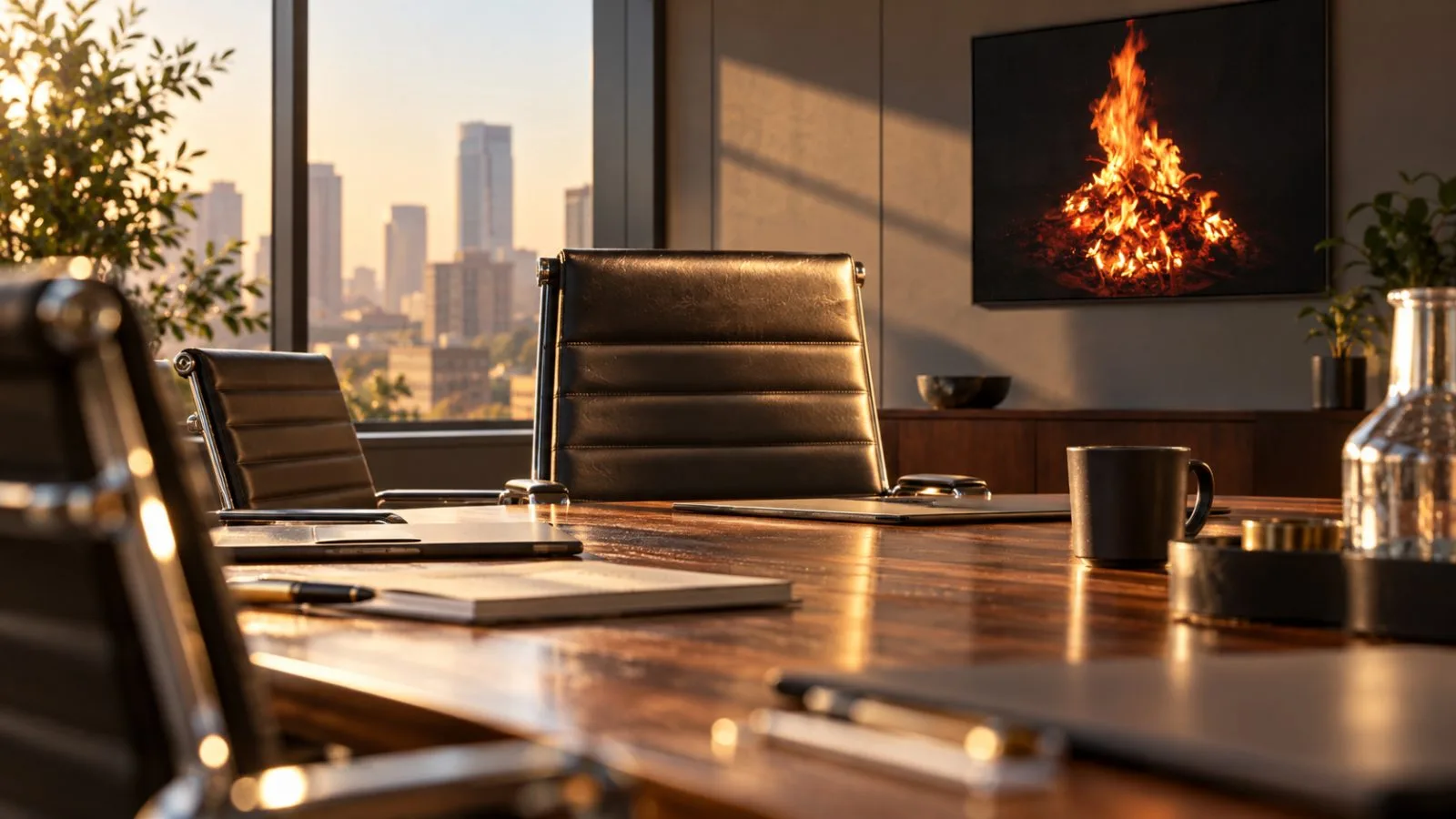 An empty conference chair faces a sunlit meeting table / TokenPost.ai