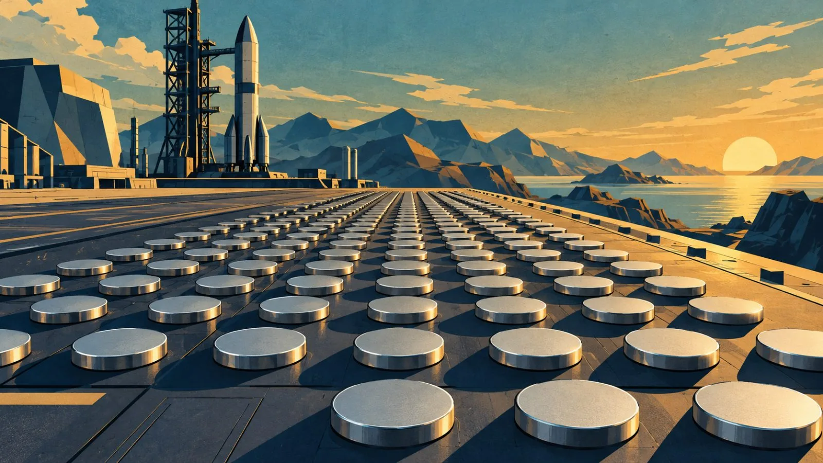 Blank metal tokens arranged across a launch platform / TokenPost.ai