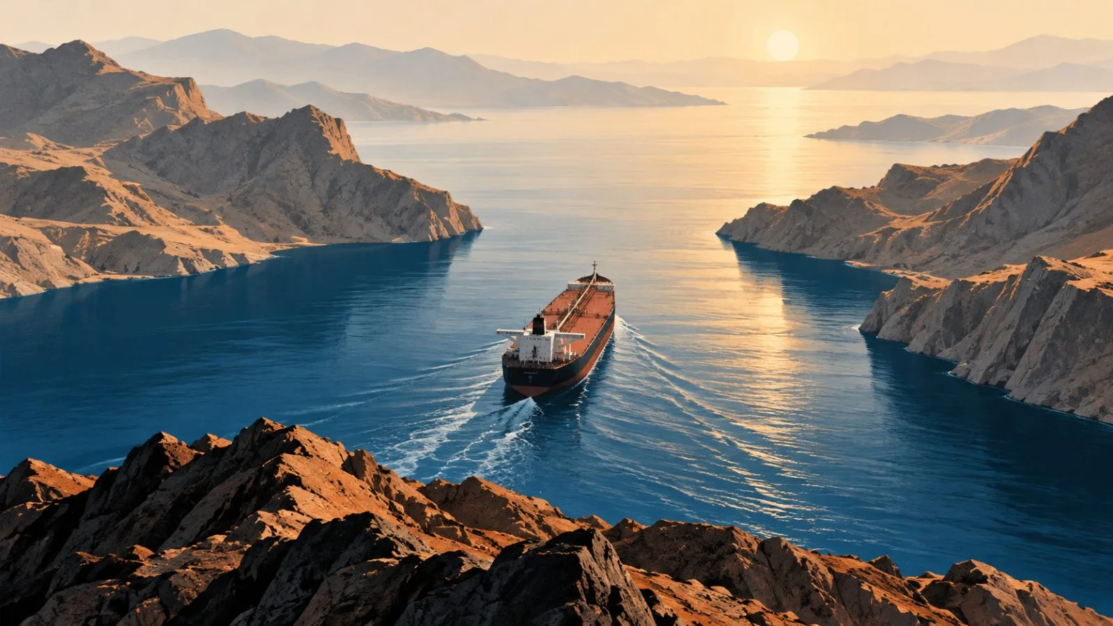 A crude tanker passes between the Strait of Hormuz headlands / TokenPost.ai