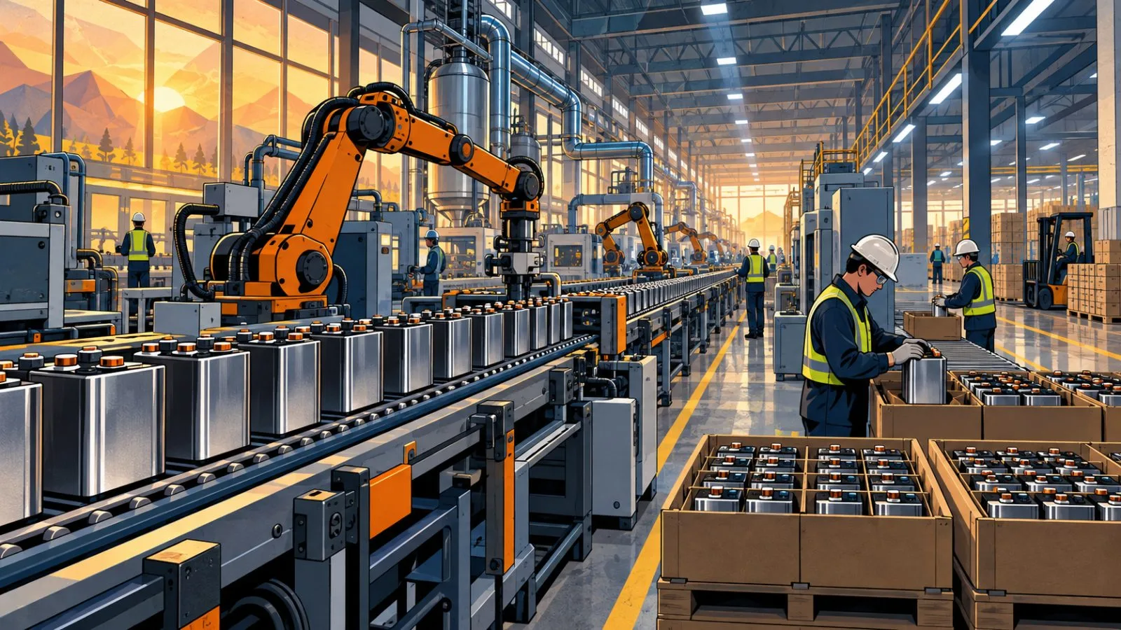 Battery cells move along an assembly line inside a manufacturing facility / TokenPost.ai