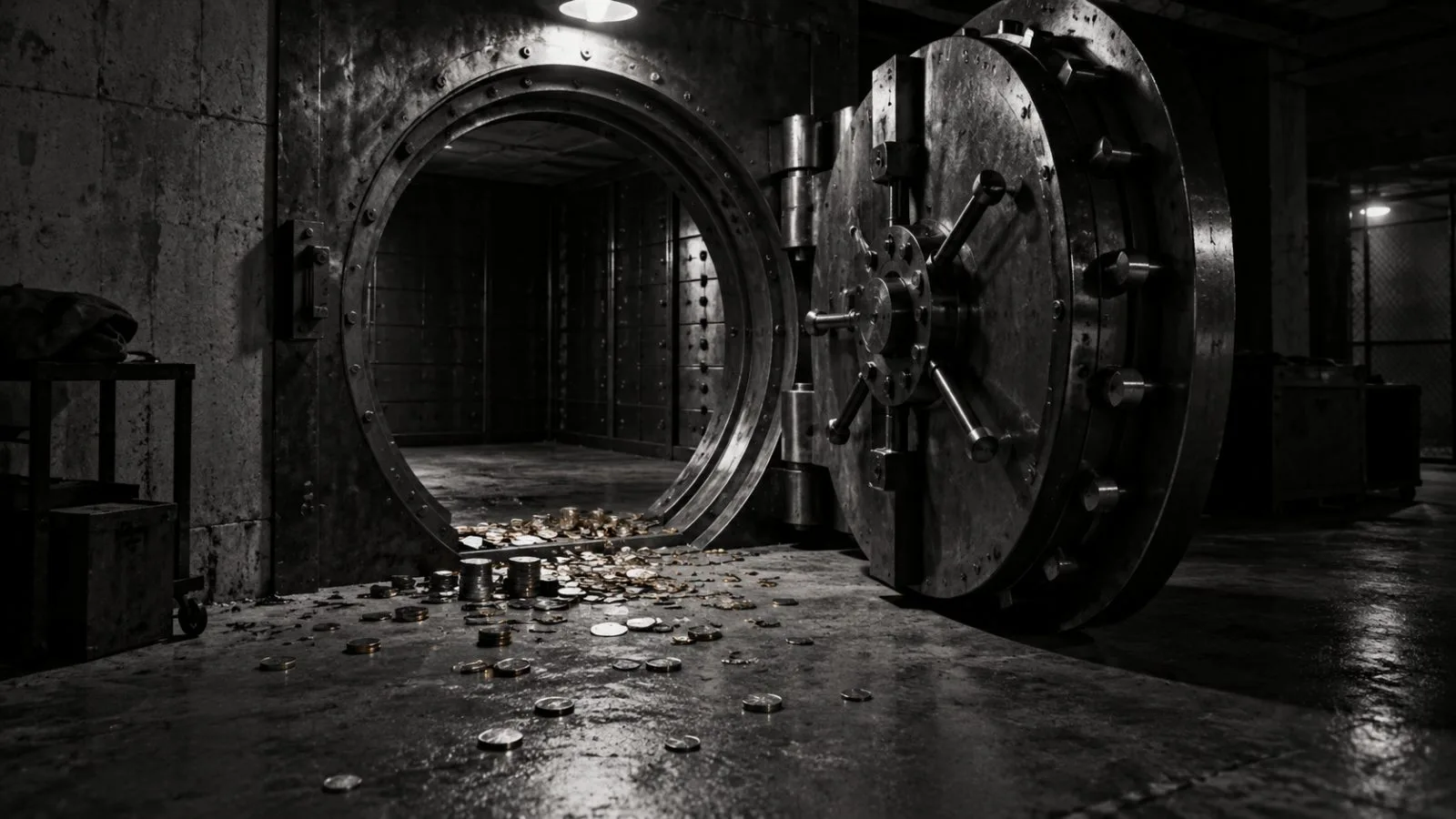 Open vault door beside scattered coins on a concrete floor / TokenPost.ai