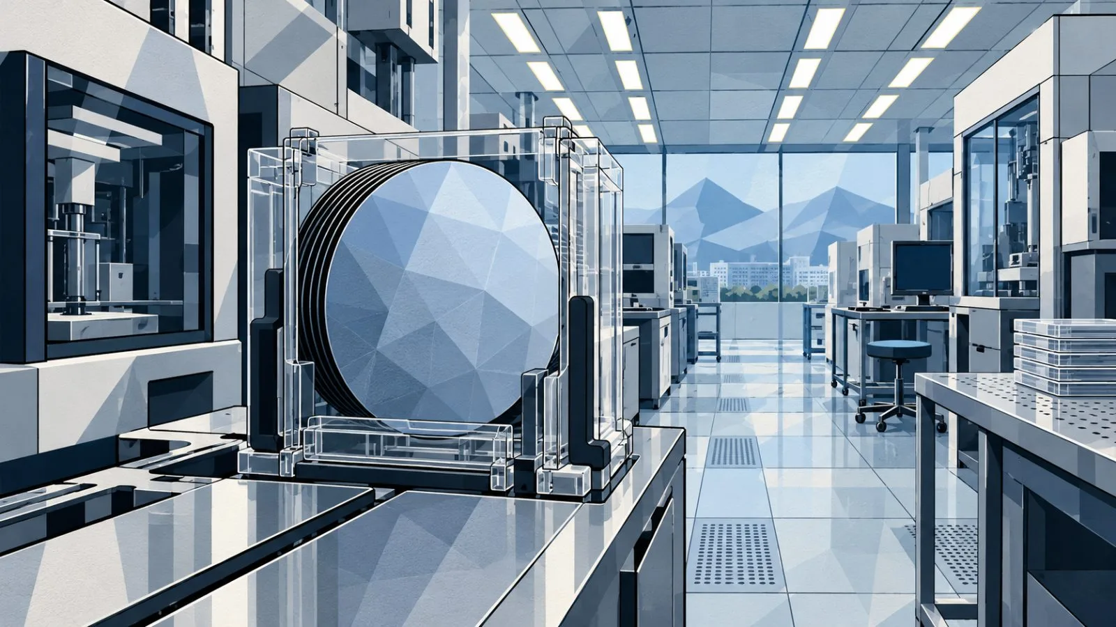 Silicon wafer cassette inside a brightly lit semiconductor cleanroom / TokenPost.ai
