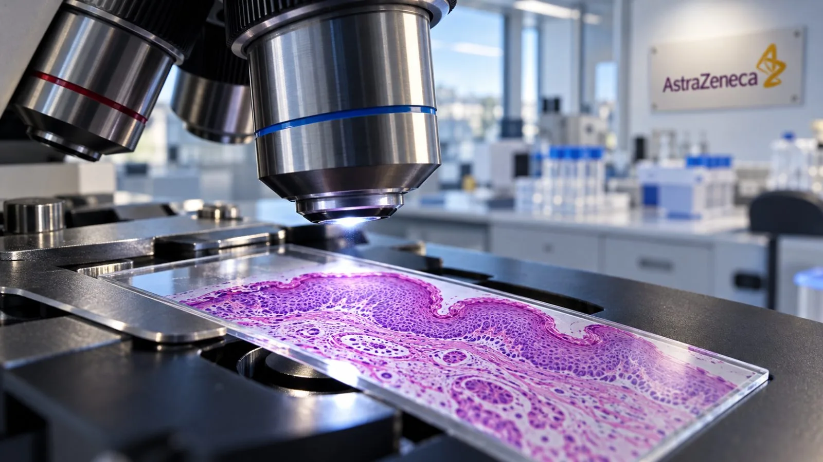 An esophageal tissue slide sits beneath a microscope lens. / TokenPost.ai