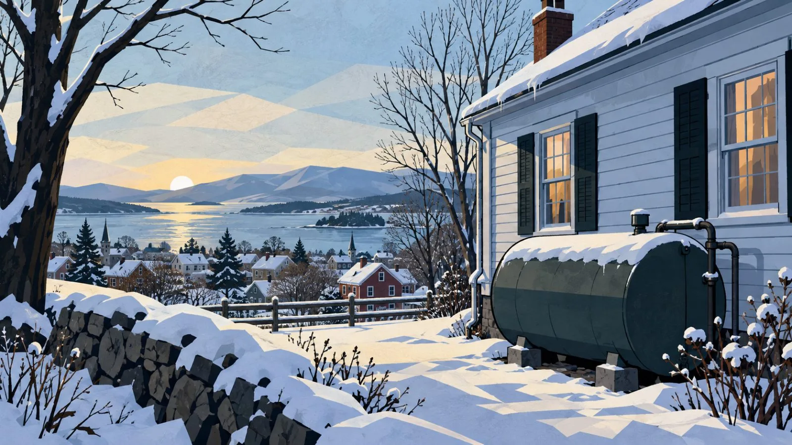 Heating-oil tank beside a snow-dusted Northeast home / TokenPost.ai