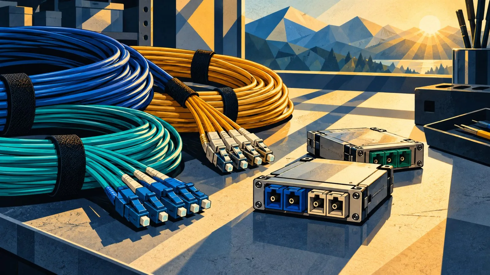 Fiber-optic cables beside compact optical communication modules / TokenPost.ai