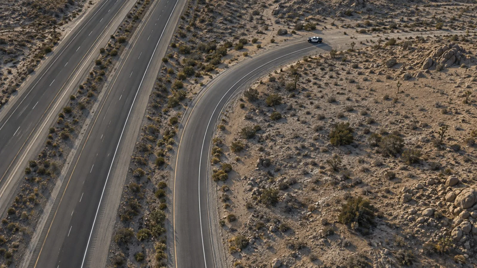 Empty desert highway ramp under early morning sunlight / TokenPost.ai