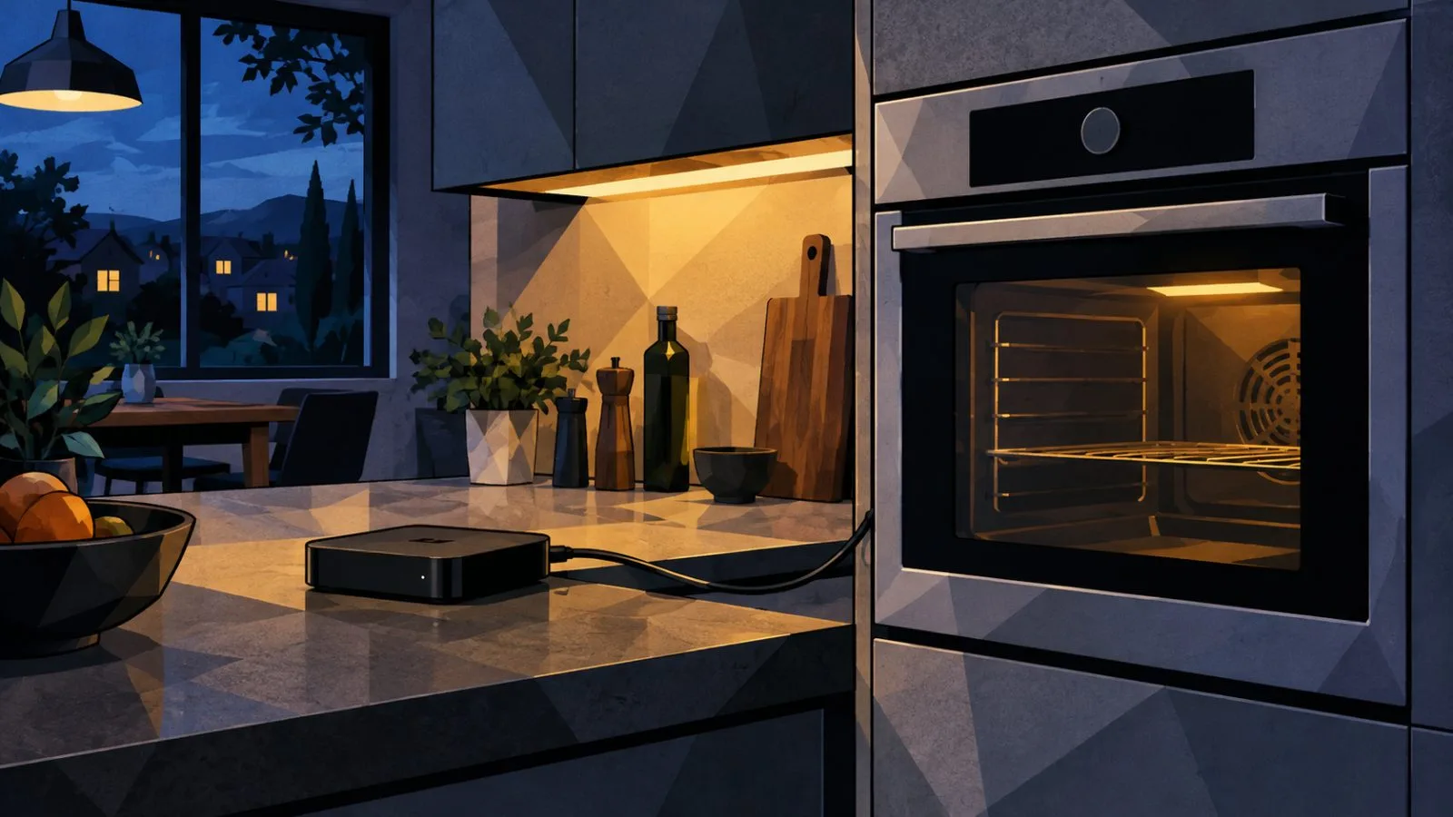 Smart oven beside an Android TV box in a quiet kitchen / TokenPost.ai