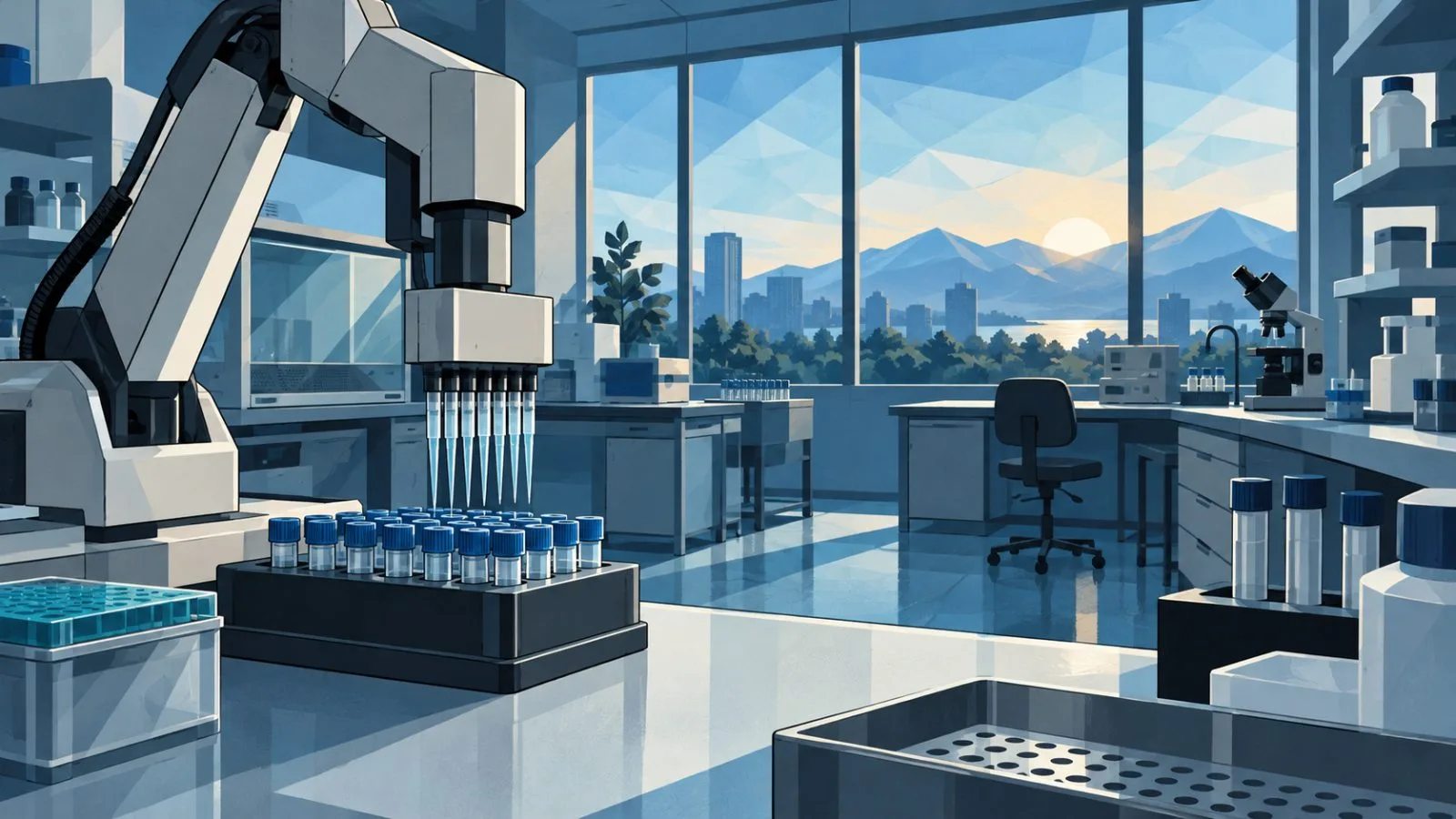 Automated pipetting arm beside sealed sample tubes in a biosafety lab / TokenPost.ai
