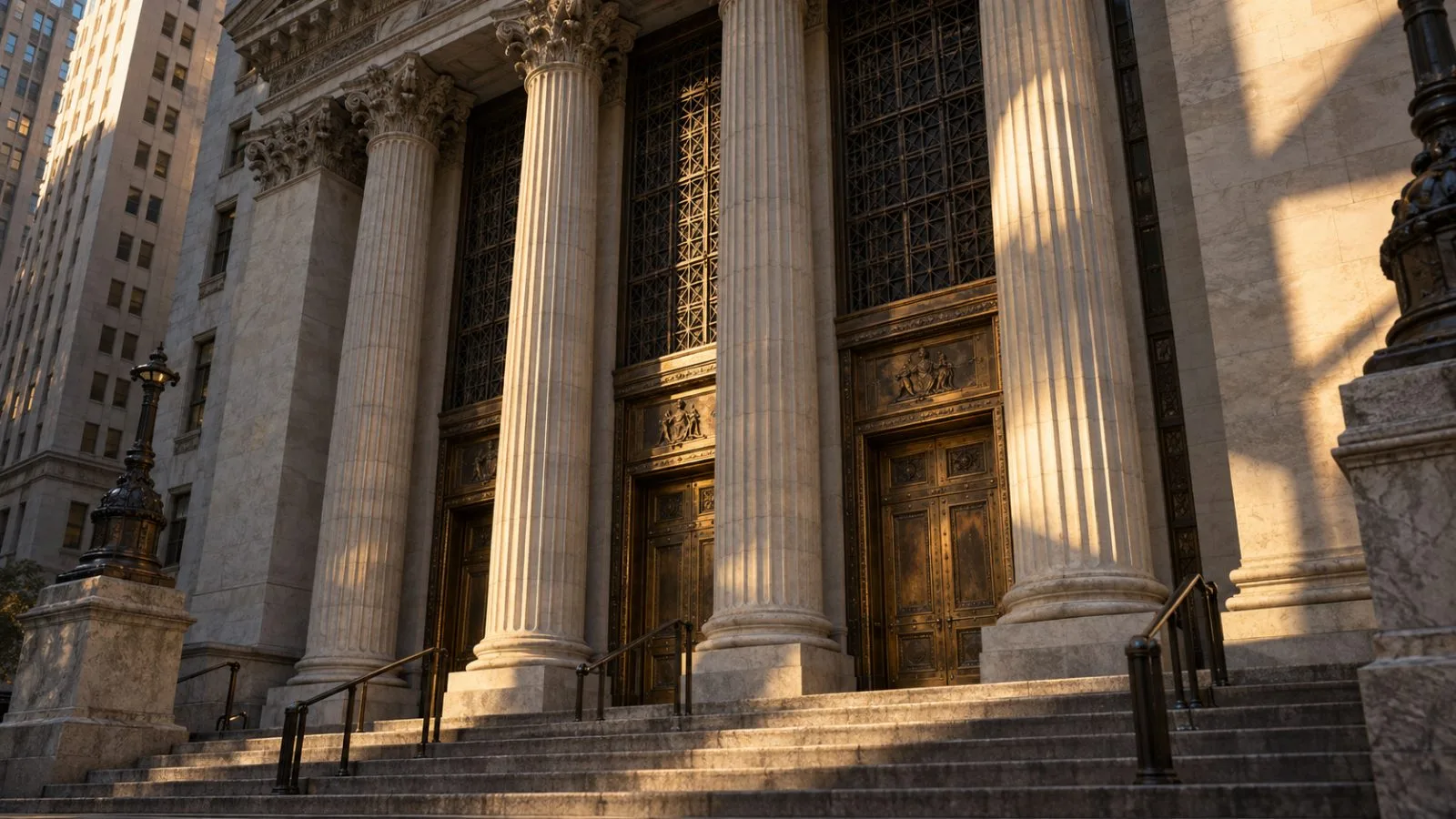 Late-afternoon sunlight falls across the New York Stock Exchange columns / TokenPost.ai