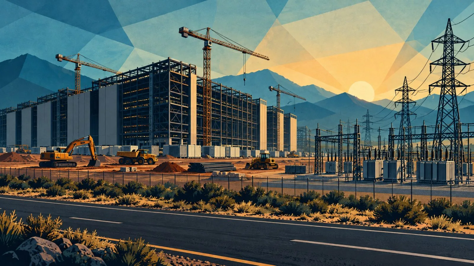 Data-center construction site beside electrical transmission infrastructure / TokenPost.ai