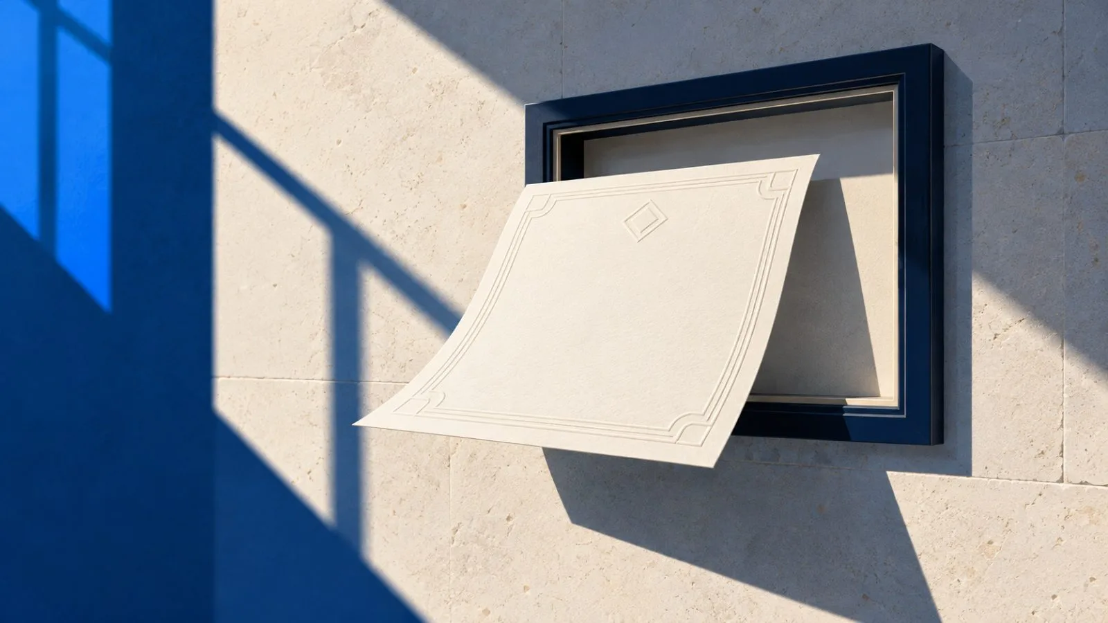 An embossed certificate slides from an empty wall frame / TokenPost.ai