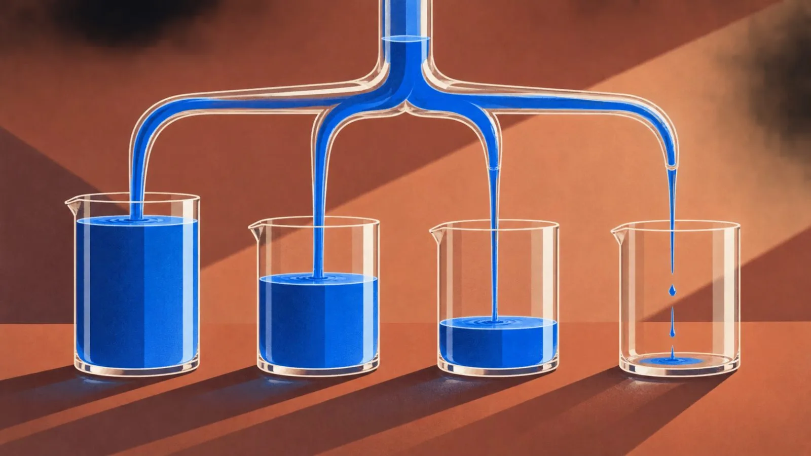 Glass vessels channel liquid into trays of different depths / TokenPost.ai