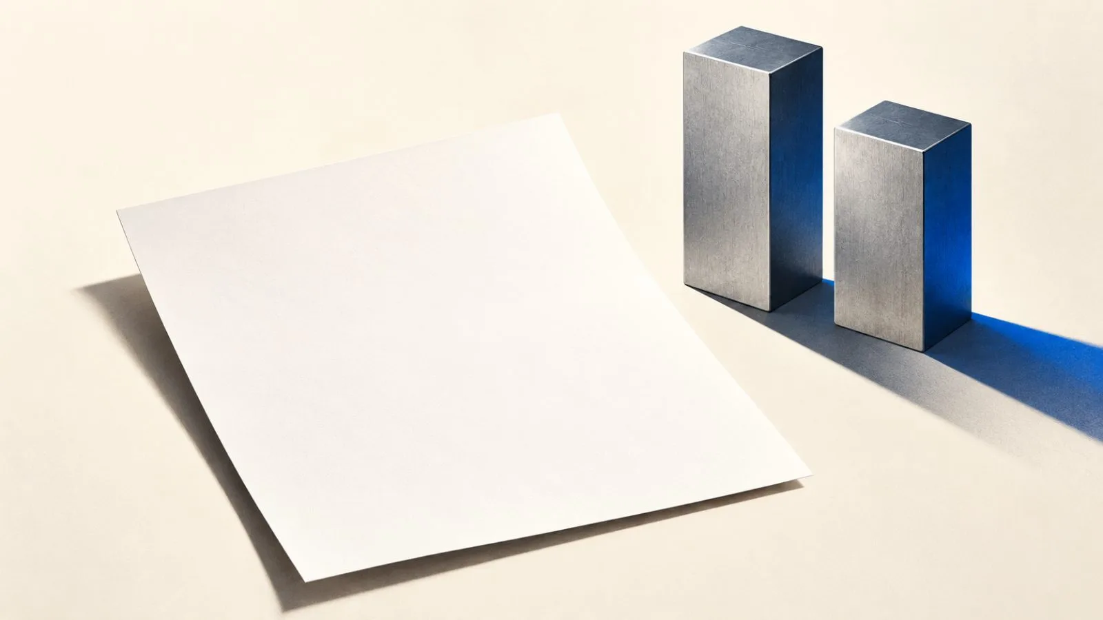 Two metal blocks stand beside a blank quarterly report sheet / TokenPost.ai