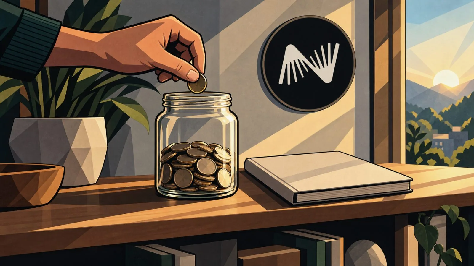 Hands place a metal coin beside a closed notebook / TokenPost.ai