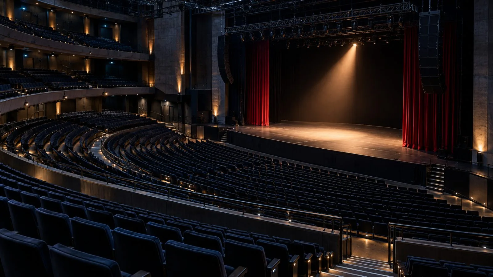 An empty live entertainment venue under a single warm spotlight / TokenPost.ai