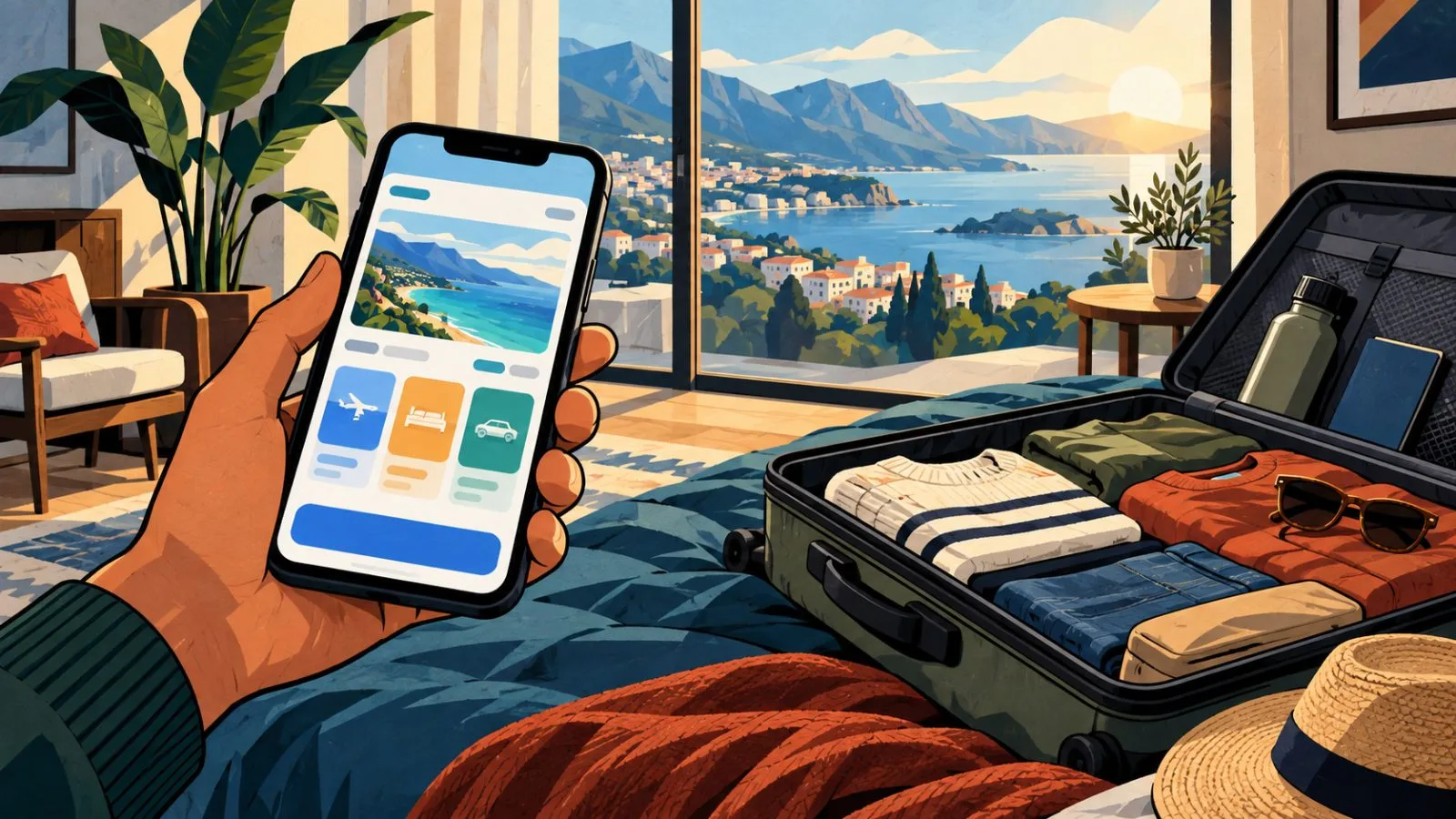 Smartphone beside an open suitcase in soft morning light / TokenPost.ai