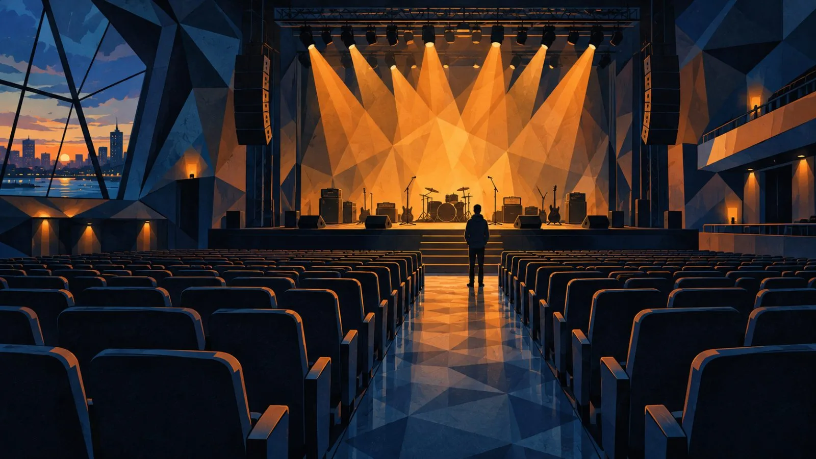 Empty auditorium seats beneath a single warm stage light / TokenPost.ai