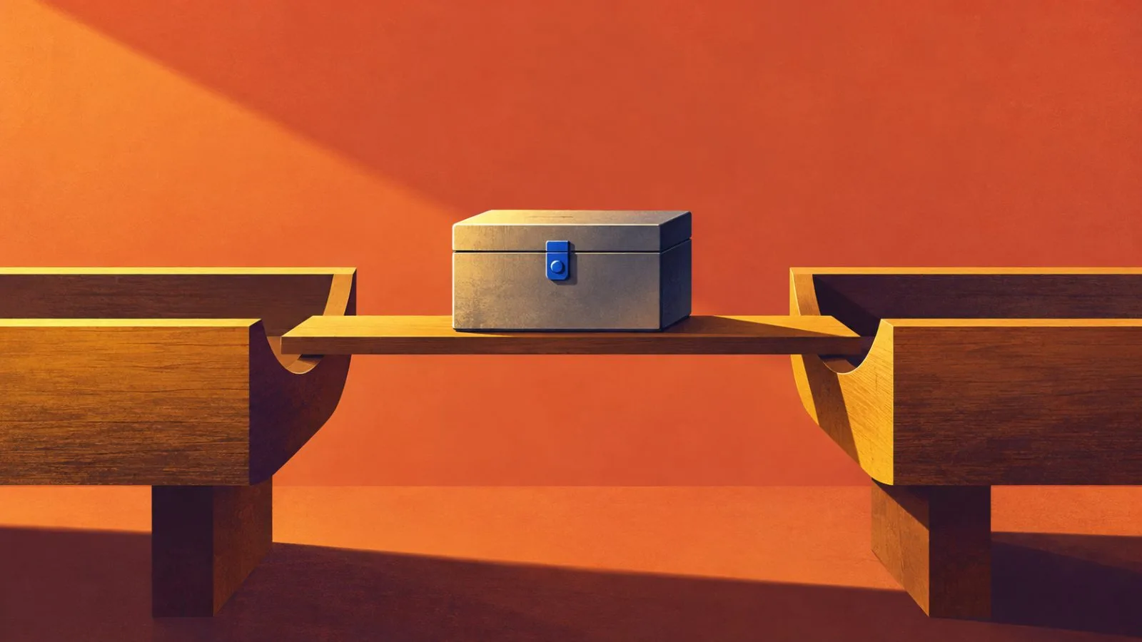 A compact metal box rests on a narrow bridge between wooden channels / TokenPost.ai