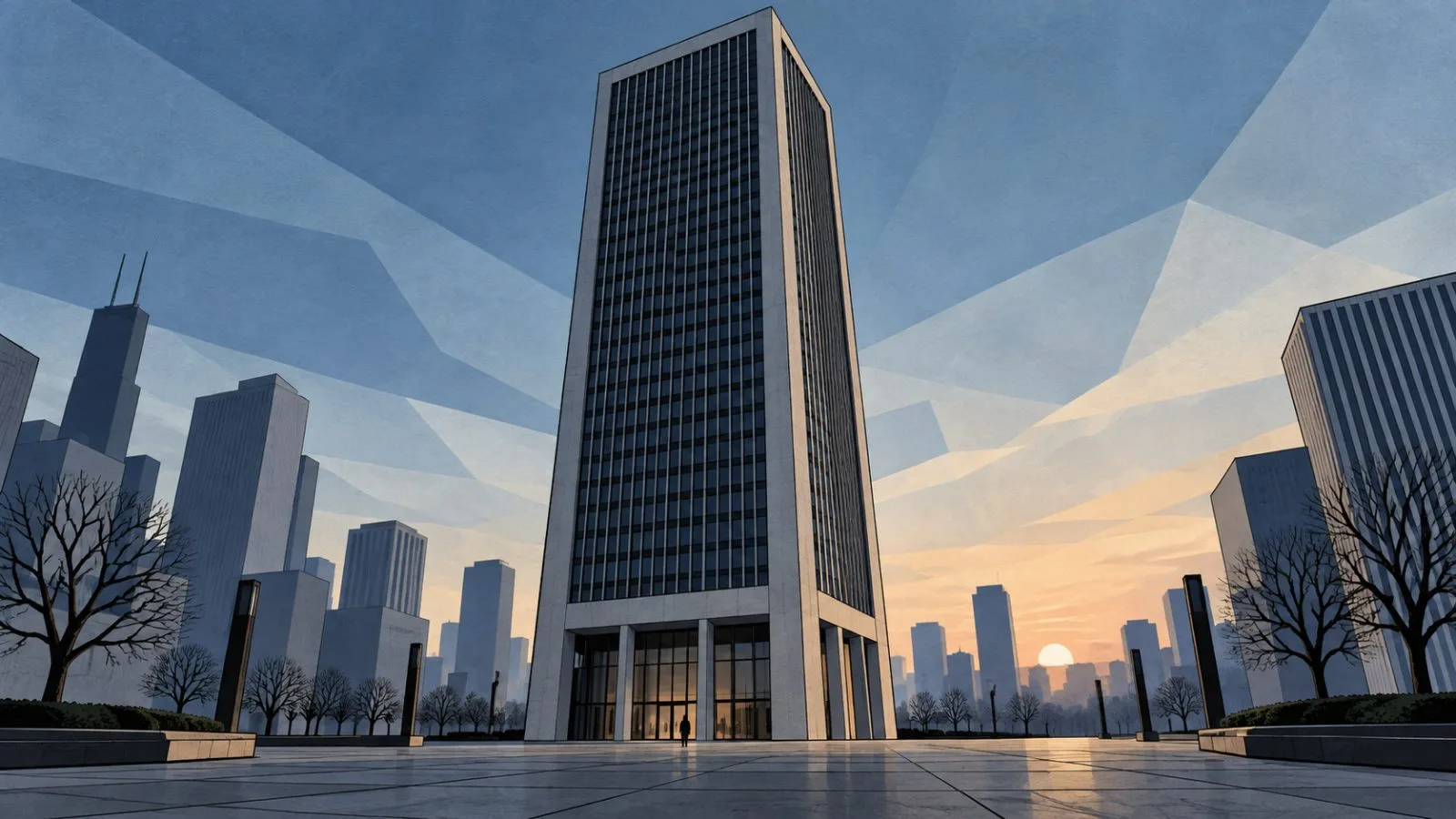 Nearly empty office tower rises above a quiet downtown street / TokenPost.ai
