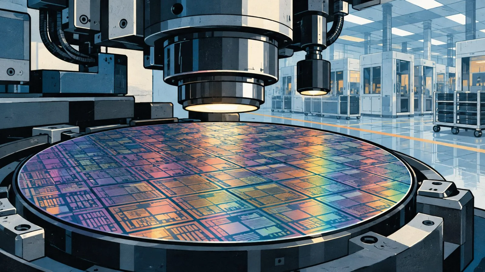 Inspection optics hover above a patterned semiconductor wafer / TokenPost.ai