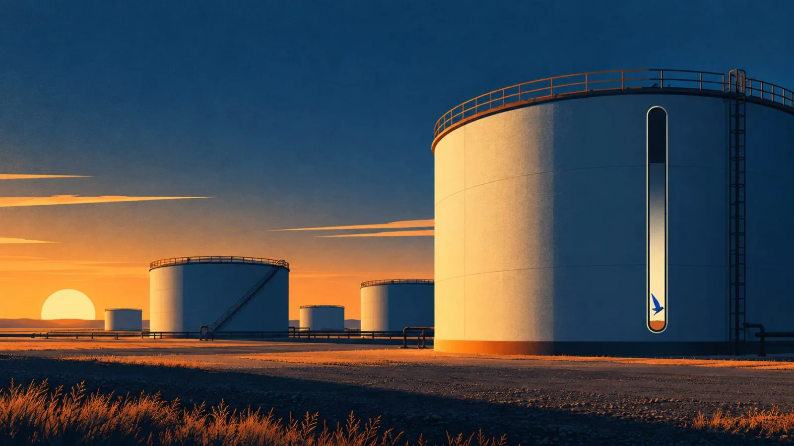 Crude oil storage tanks stand across the Oklahoma prairie at dawn / TokenPost.ai