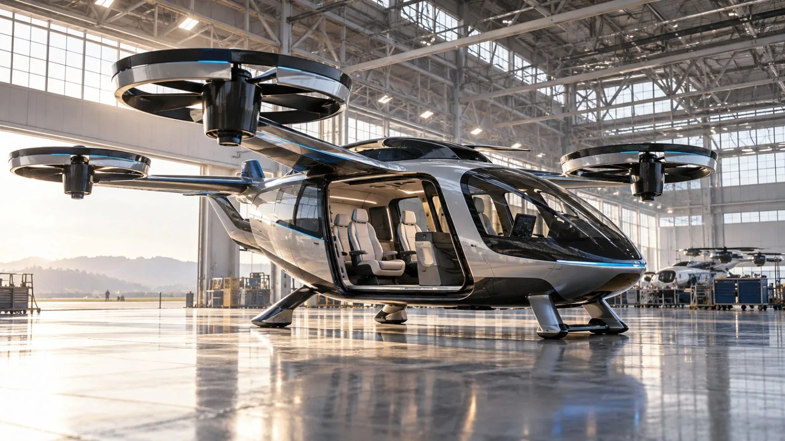 Empty electric aircraft cabin with seats and a compact navigation console / TokenPost.ai