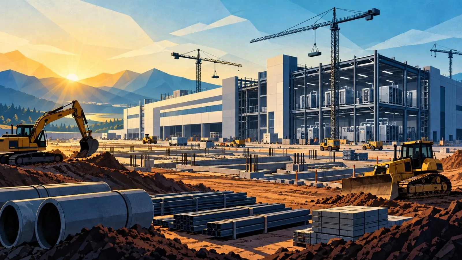Construction equipment beside a new electronics factory site at dawn / TokenPost.ai