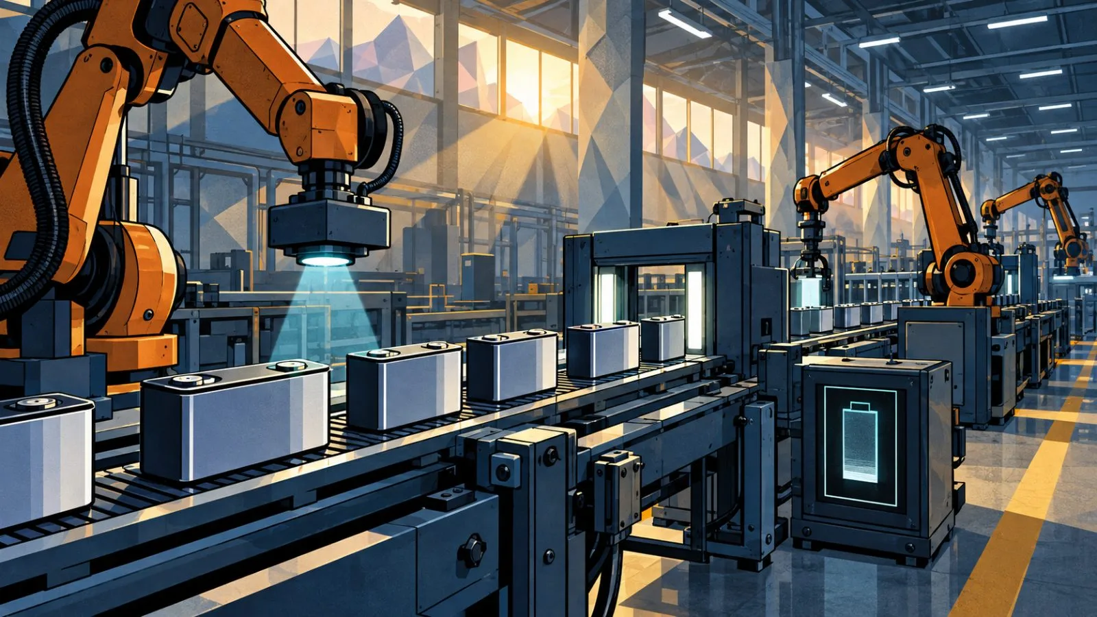 Robotic arms inspect battery cells on a quiet factory line / TokenPost.ai