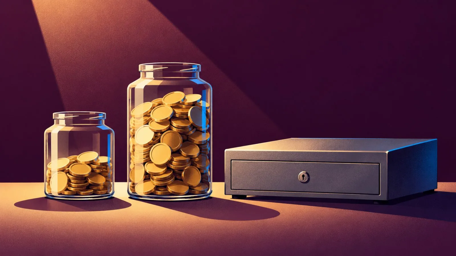 Two glass reserve vessels stand beside a closed steel drawer. / TokenPost.ai