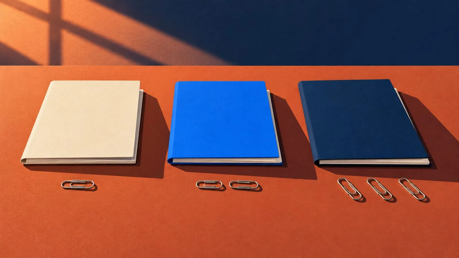 Three unmarked folders sit beside different numbers of metal clips. / TokenPost.ai