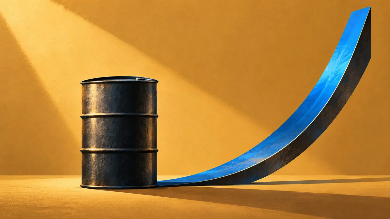 A steel oil barrel sits beside a rising metal curve / TokenPost.ai