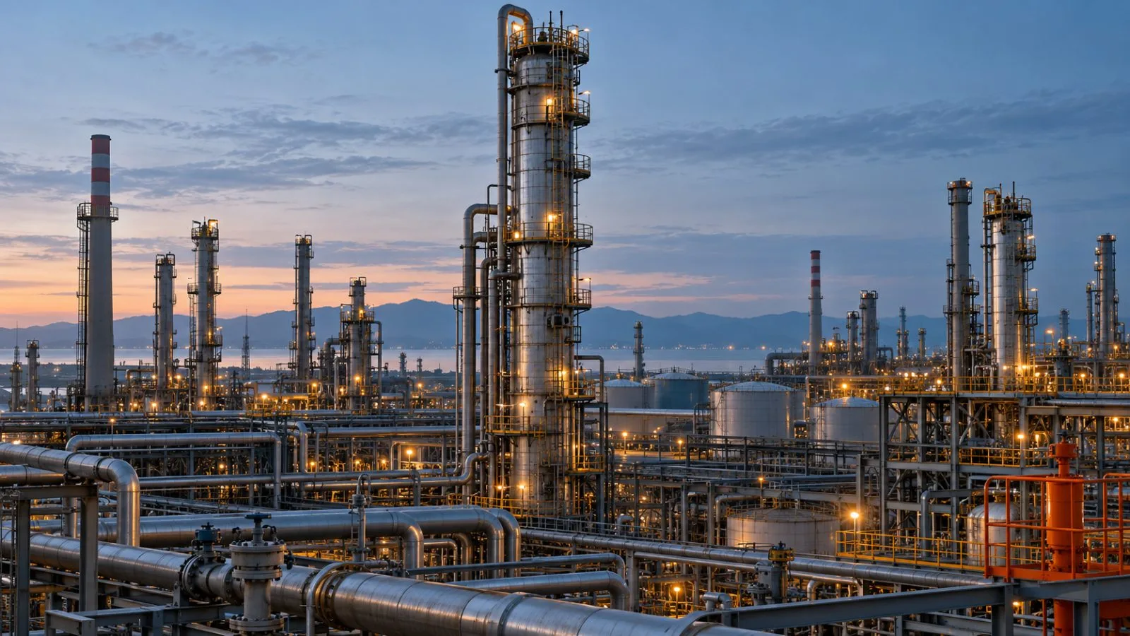 Refinery towers and pipework lit against the first light of morning / TokenPost.ai