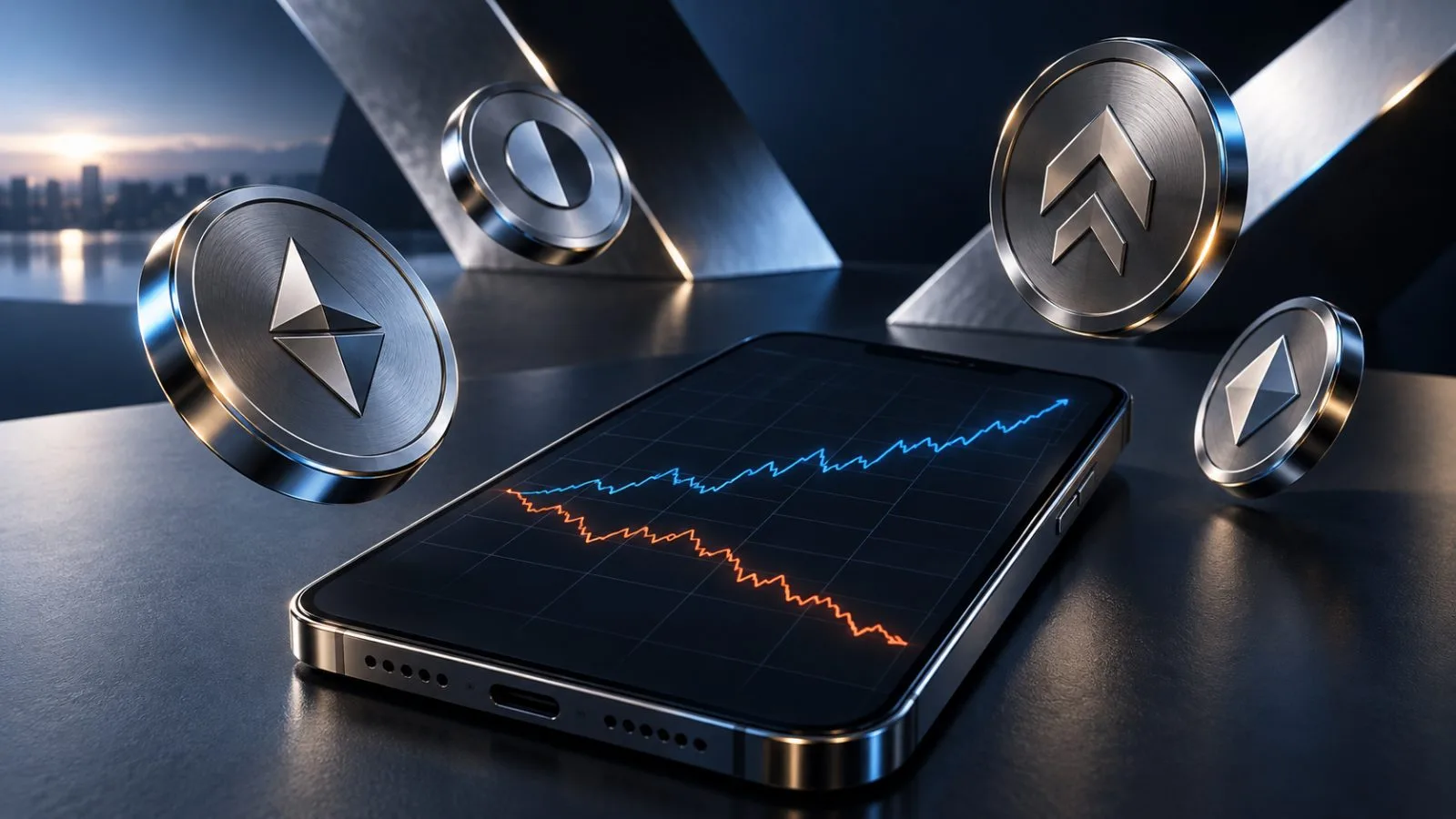 Smartphone showing two diverging market charts in cool morning light / TokenPost.ai