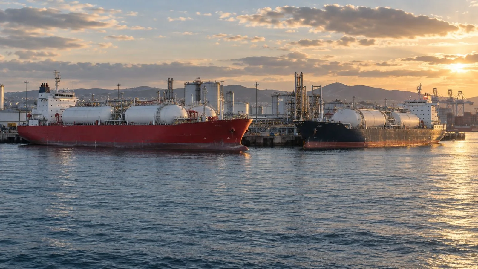 Two LPG carriers moored at a commercial port in afternoon light / TokenPost.ai