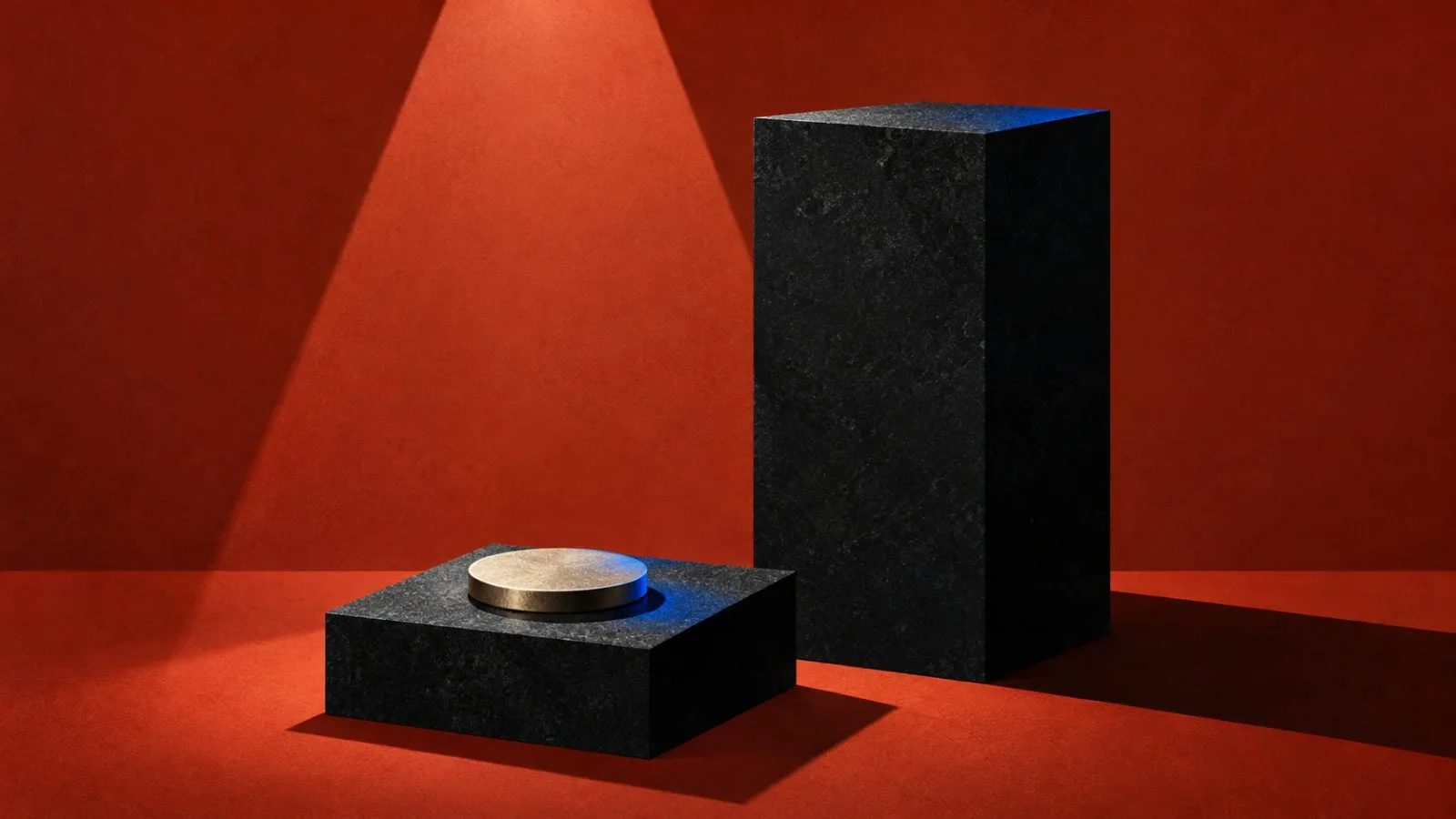 A metal token rests below a taller stone plinth / TokenPost.ai