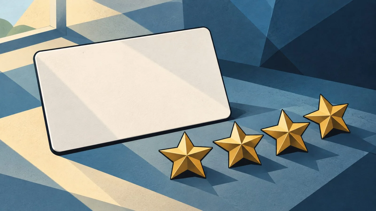 Blank insurance card beside four metallic stars on a studio surface / TokenPost.ai