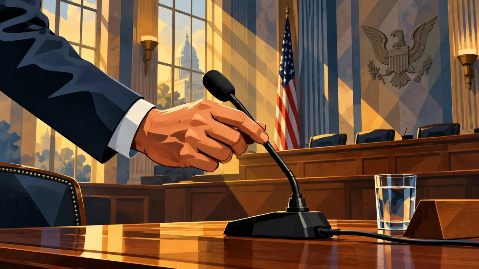 A microphone stands before an empty government hearing room / TokenPost.ai