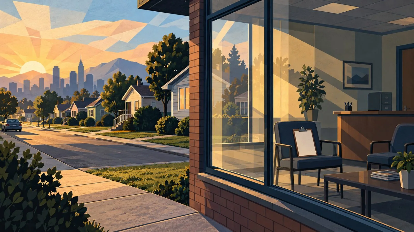 Quiet suburban homes seen beyond an empty counseling office / TokenPost.ai