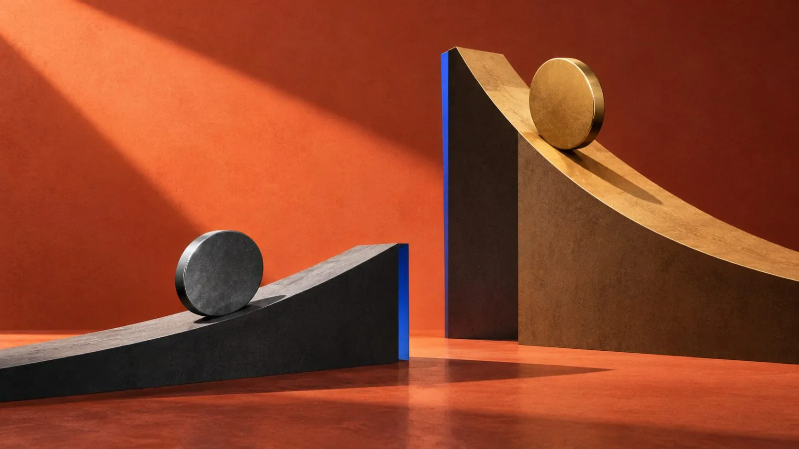 Two metal discs rest on ramps at different heights / TokenPost.ai