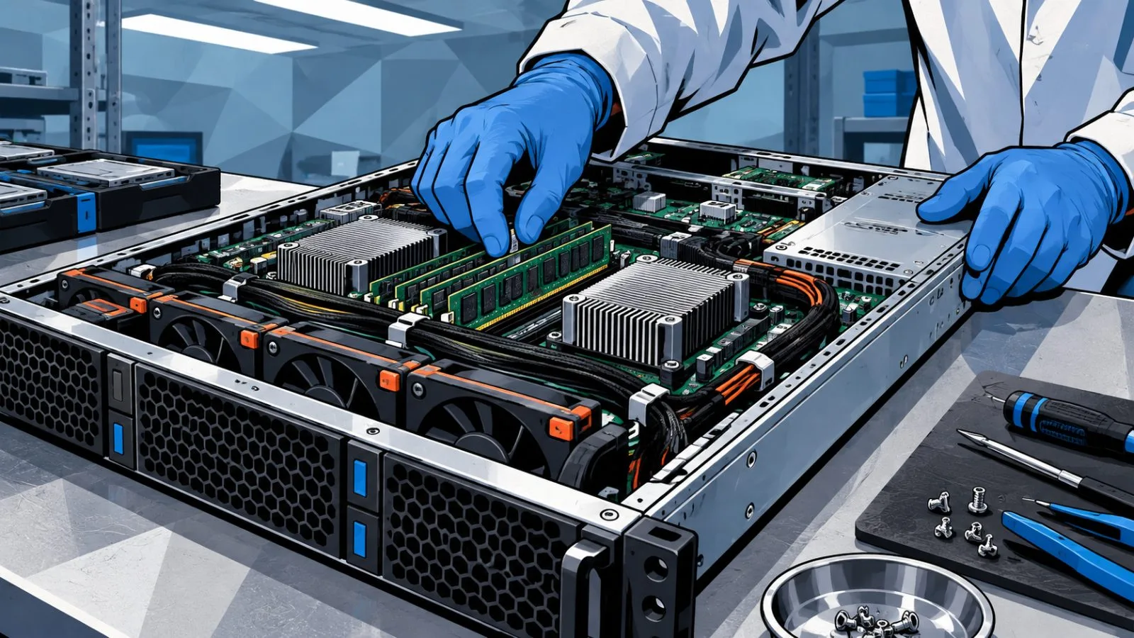 Silicon wafer and memory modules inside a bright cleanroom / TokenPost.ai