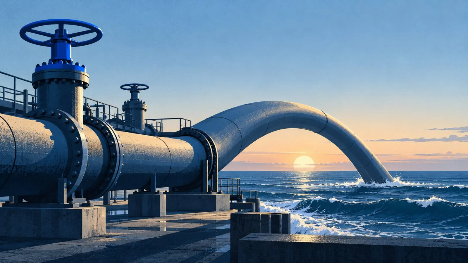 Steel pipes and valves line a coastal gas terminal at dawn / TokenPost.ai